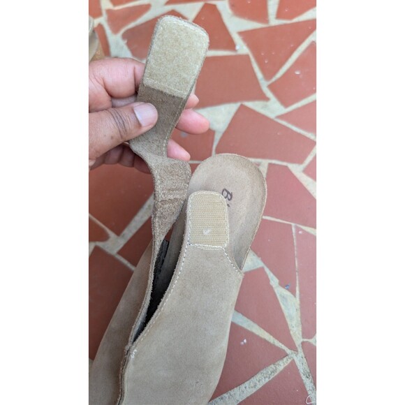 Bio-Gold Suede Wedge Peep Toe Slingback Sandals-Taupe-Sz 7.5 Made in Italy - Picture 11 of 11